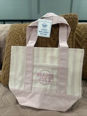 Trader Joe's Pink Striped Canvas Tote